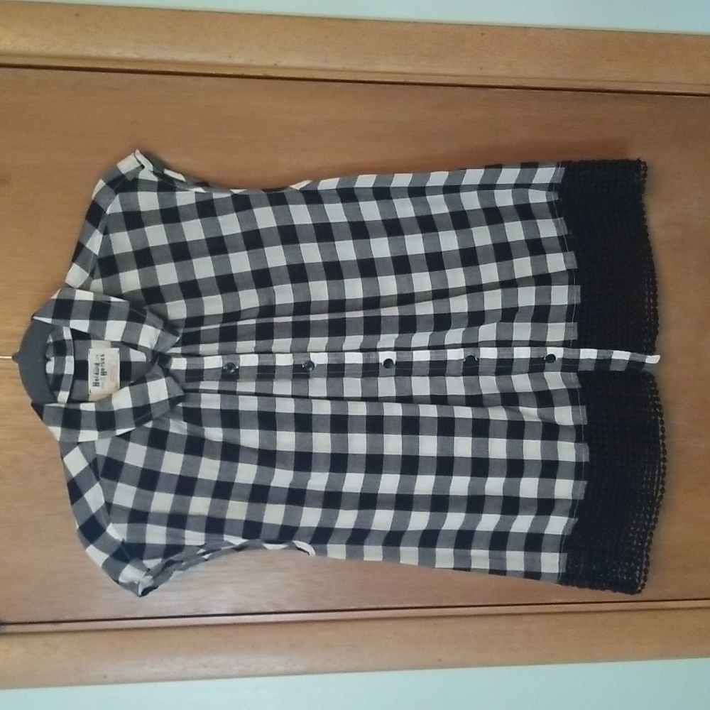 Anthropologie Holding Horses Black & White Buffalo Check Top Shirt sz Sm…
